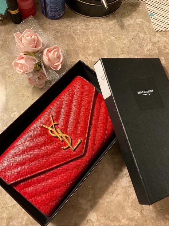Yves Saint Laurent Handbags - Saint Laurent Red Quilted Leather Wallet on Chain